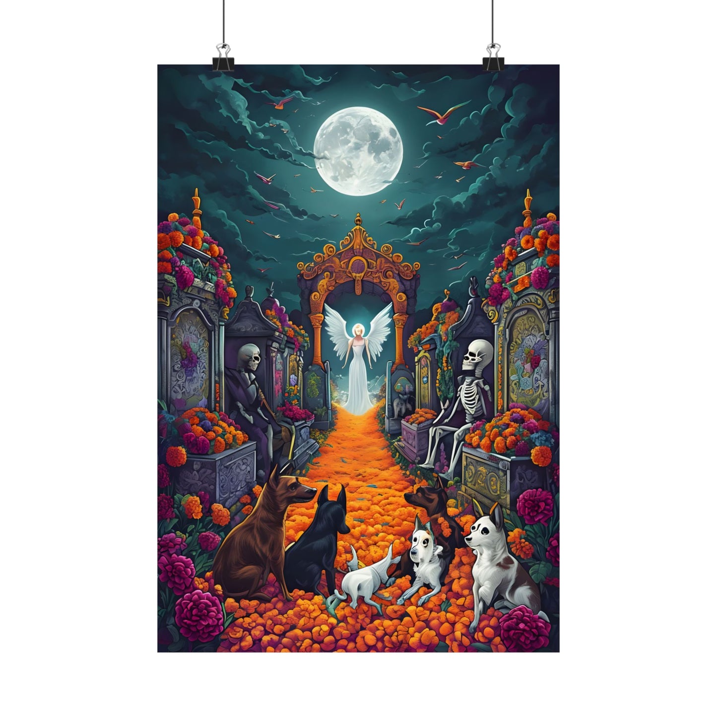 Dia de los Muertos Matte Vertical Poster - Vibrant Skeleton Art for Home Decor