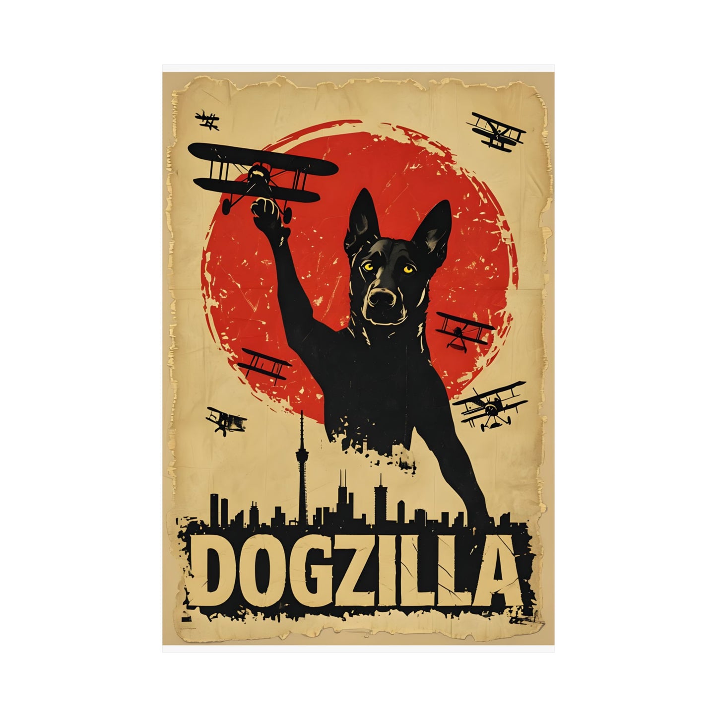 Dogzilla Matte Vertical Poster - Vintage Dog Art for Pet Lovers