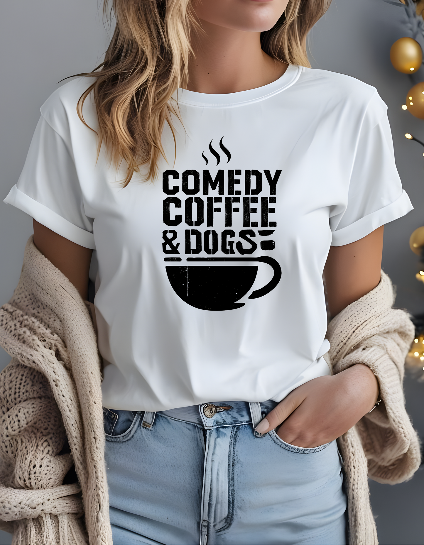Comedy Coffee & Dogs White Unisex Heavy Cotton Tee
