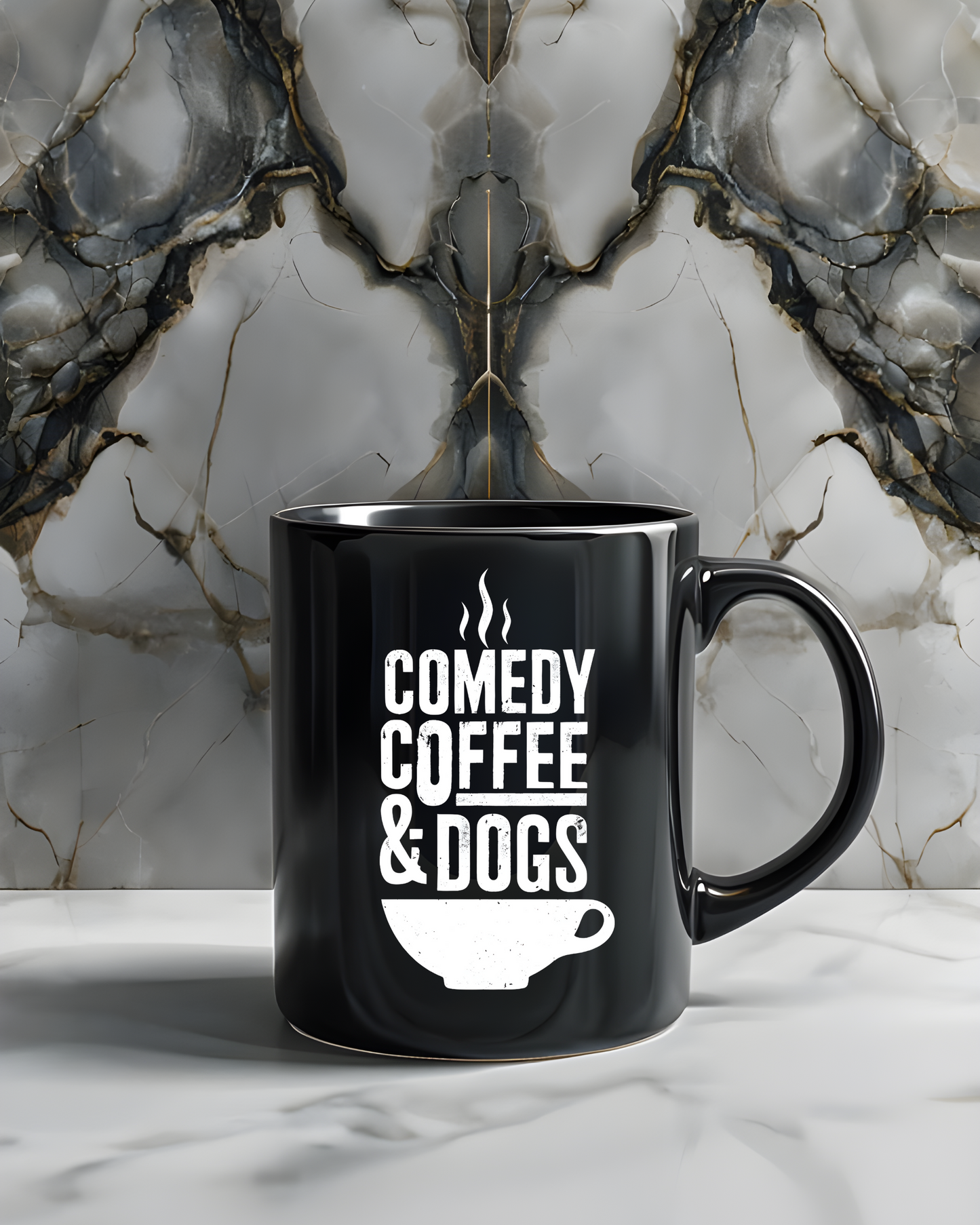 COFFEE COMEDY & DOGS Black Mug (11oz, 15oz)