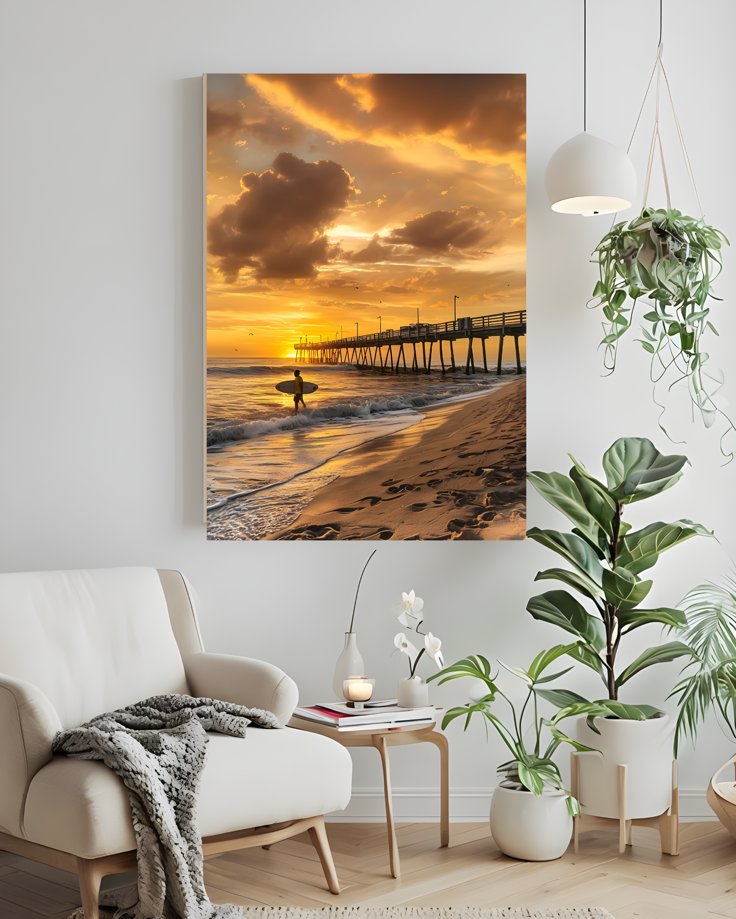 Flagler Beach FL Pier "Sunrise Surfer" Satin Poster (300gsm)