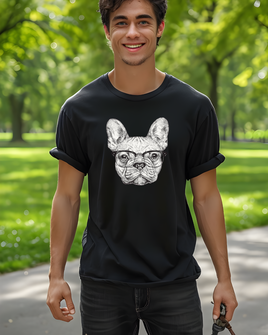 Hipster French BulldogUnisex Heavy Cotton Tee