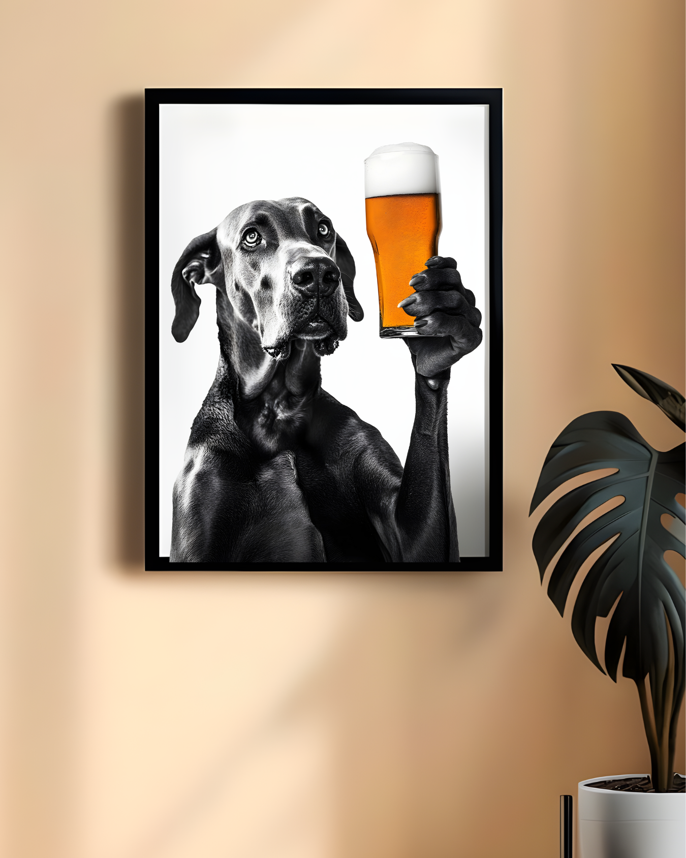 Great Dane Beer Lover Poster, Funny Dog Art Print, Great Dane Home Decor, Pet Lover Gift, Unique Wall Art for Dog Owners, Beer Enthusiast