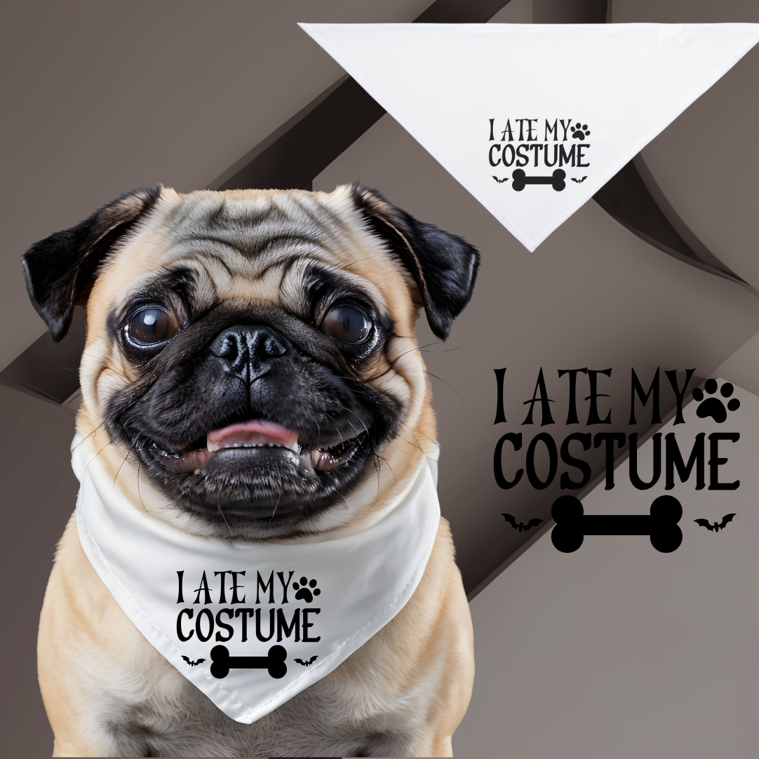 Halloween! " I Ate My Costume" Pet Bandana - Dog Costume Accessory, Pet Apparel, Halloween Gear, Funny Dog Gift