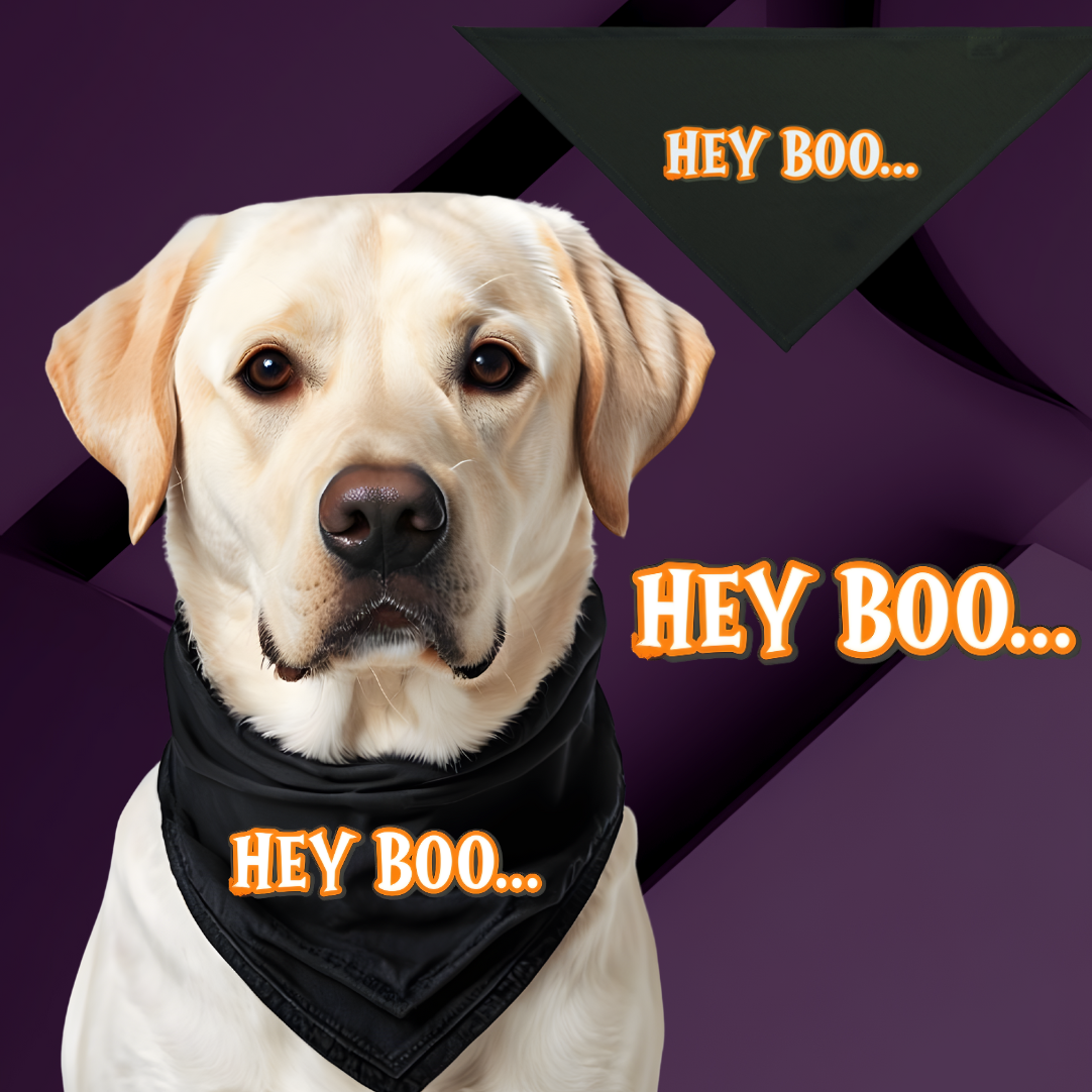 Halloween "Hey Boo" Dog Bandana, Cute Pet Accessory for Spooky Season, Adjustable Dog Bandana, Gift for Dog Lovers, Pet Costume