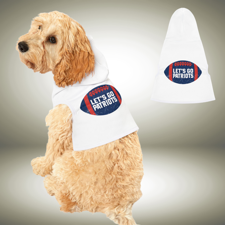 New England Patriots NFL Pet Hoodie, Let’s Go Patriots Gifts, Sporty Pet Apparel, Warm Hoodie for Dogs & Cats