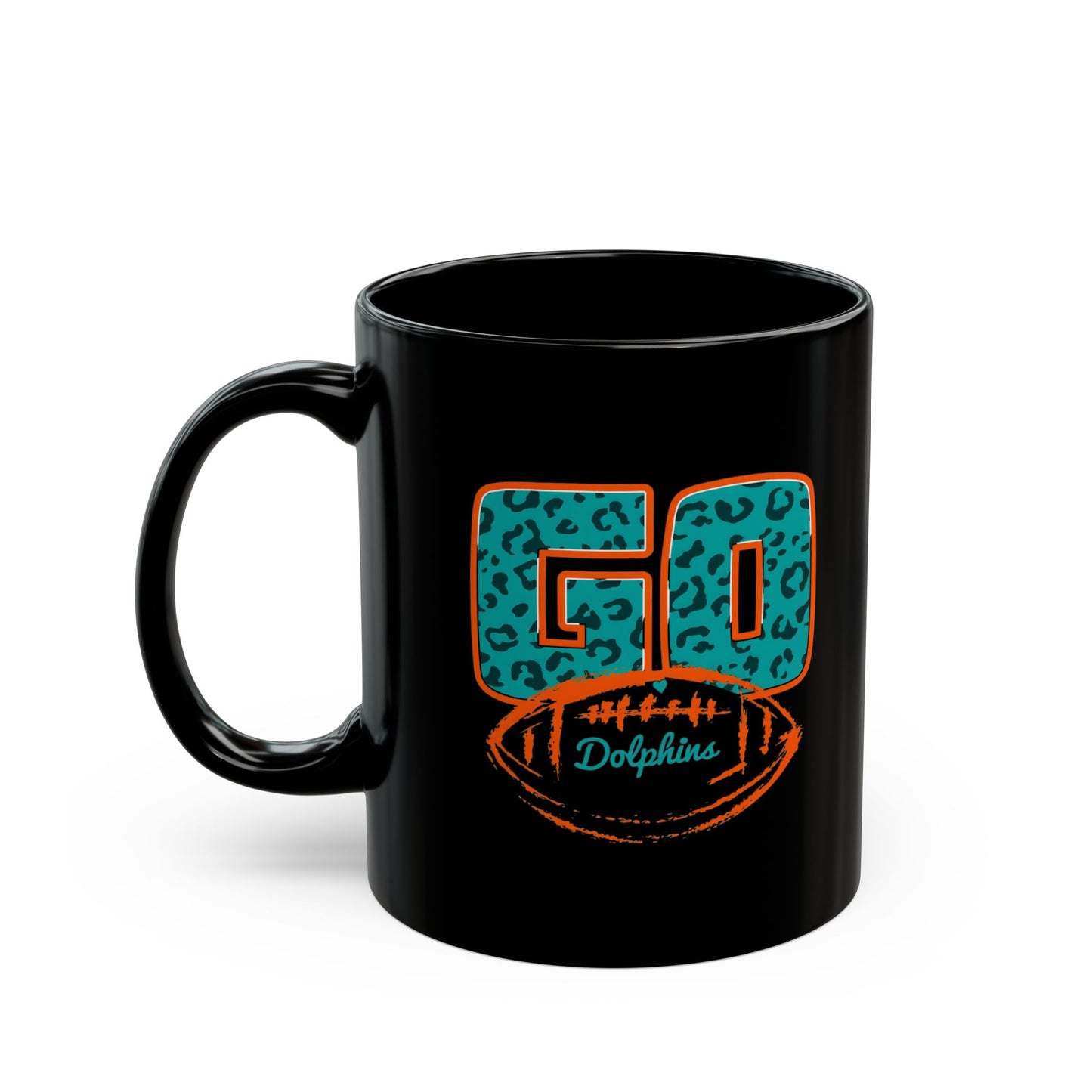 Go Dolphins Leopard Print Mug, Sports Fan Coffee Cup, NFL Fan gift