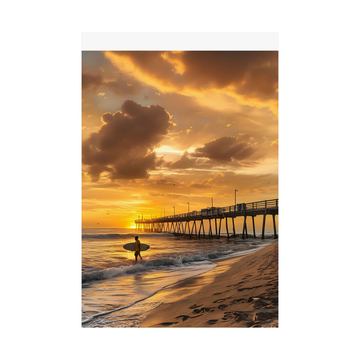 Flagler Beach FL Pier "Sunrise Surfer" Satin Poster (300gsm)