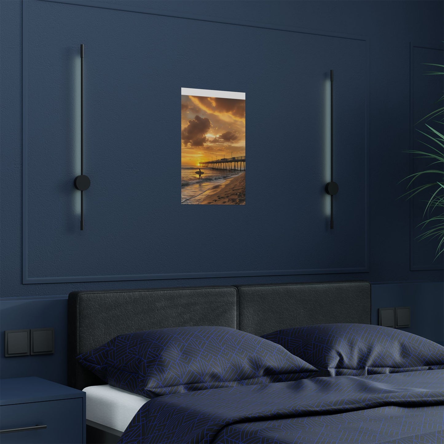 Flagler Beach FL Pier "Sunrise Surfer" Satin Poster (300gsm)