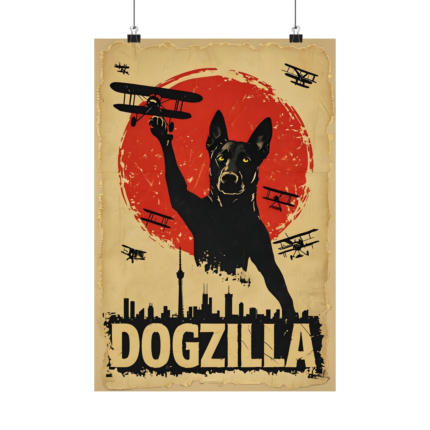 Dogzilla Matte Vertical Poster - Vintage Dog Art for Pet Lovers