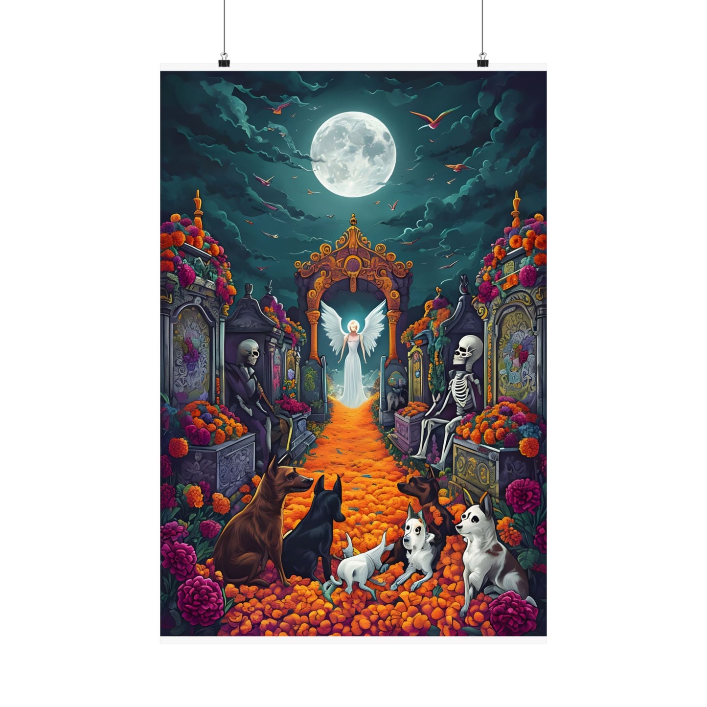 Dia de los Muertos Matte Vertical Poster - Vibrant Skeleton Art for Home Decor