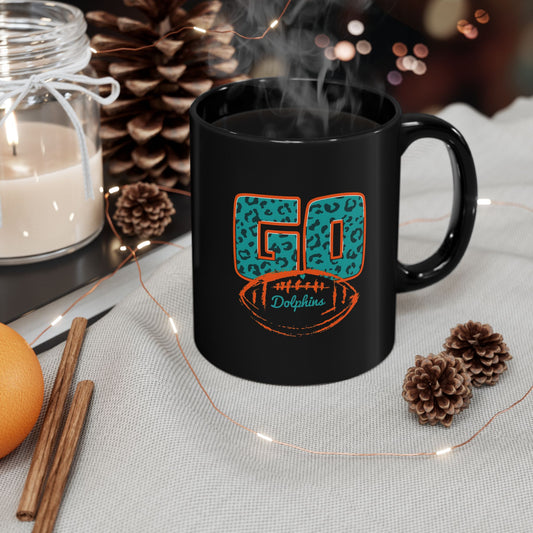 Go Dolphins Leopard Print Mug, Sports Fan Coffee Cup, NFL Fan gift