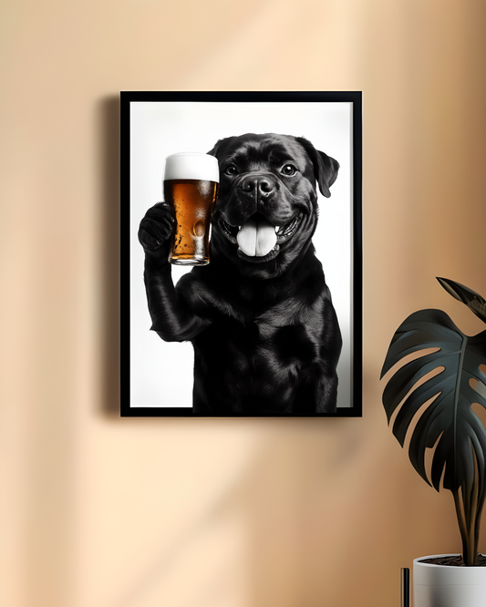 Rottweiler Beer Poster, Home Bar Decoration, Dog-Themed Art
