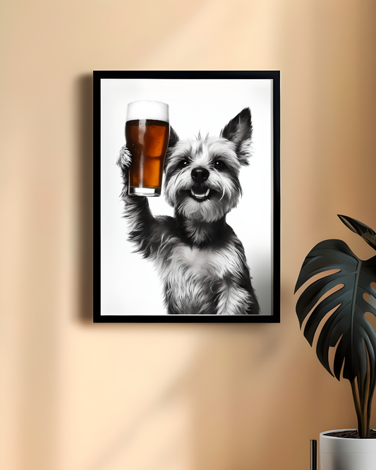 Yorkshire Terrier Cheers Poster, Funny Dog Art, Home Decor, Bar Wall Art