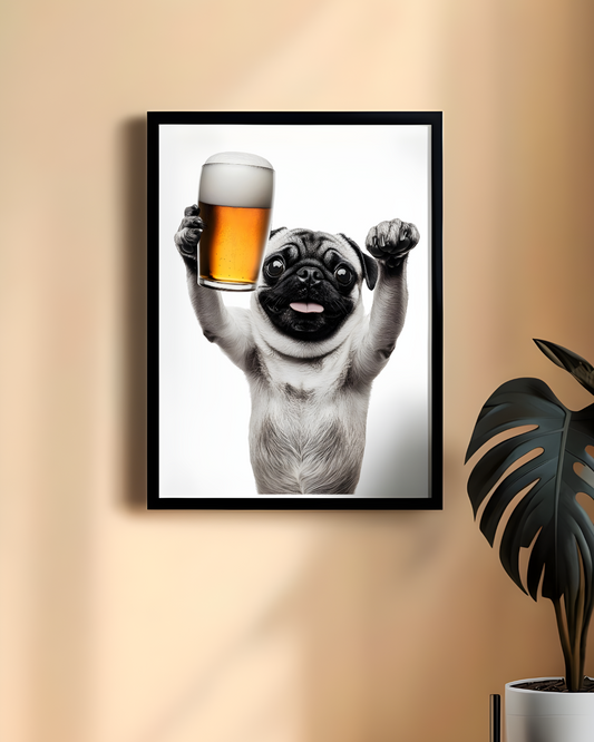 Funny Pug Beer Poster, Pet Lover Wall Art, Dog Decor, Gift for Animal Lovers, Bar Decoration