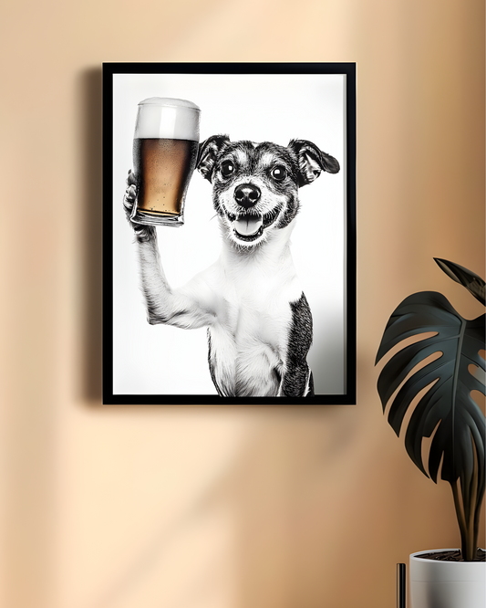Jack Russell Terrier Beer Wall Art Poster, Gift for Dog Lovers, Bar Decor