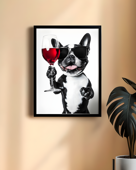 Boston Terrier Wine Poster, Funny Pet Wall Art, Dog Lover Gift, Home Decor, Pet-Wine Lover Gift
