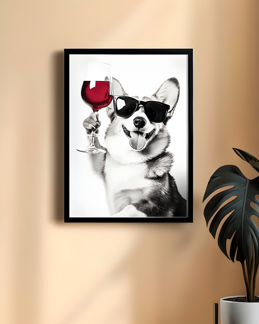 Corgi Wine Poster, Fun Dog Art Print, Gift for Dog Lovers, Home Decor for Pet Owners, Wine Wall Art, Dog Themed Decor