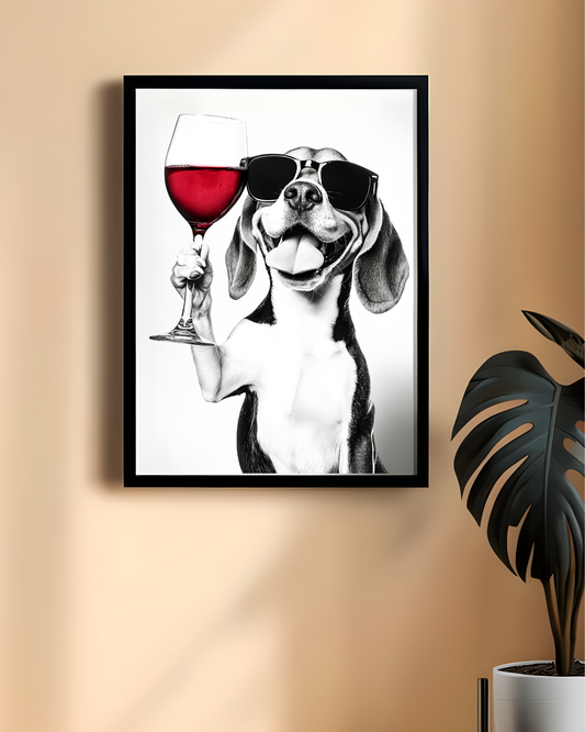 Beagle Wine Lover Poster, Dog Art Print, Home Decor, Gift for Dog Lovers, Wine Enthusiast Wall Art