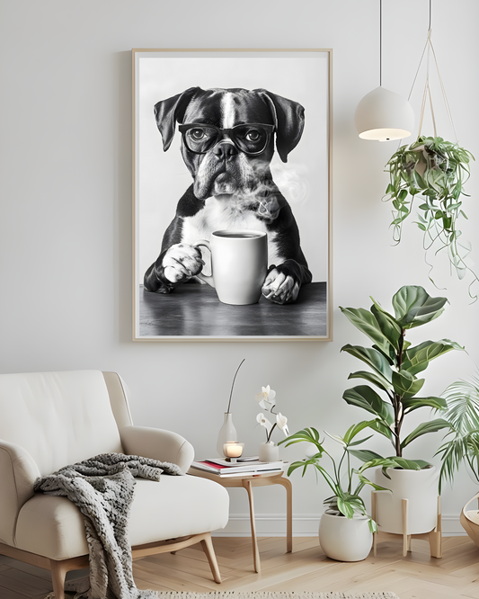Boxer Lover's Coffee Poster | Cute Pet Art, Home Decor, Gift for Dog Owners, Coffee Wall Art, Animal Lover's Gift