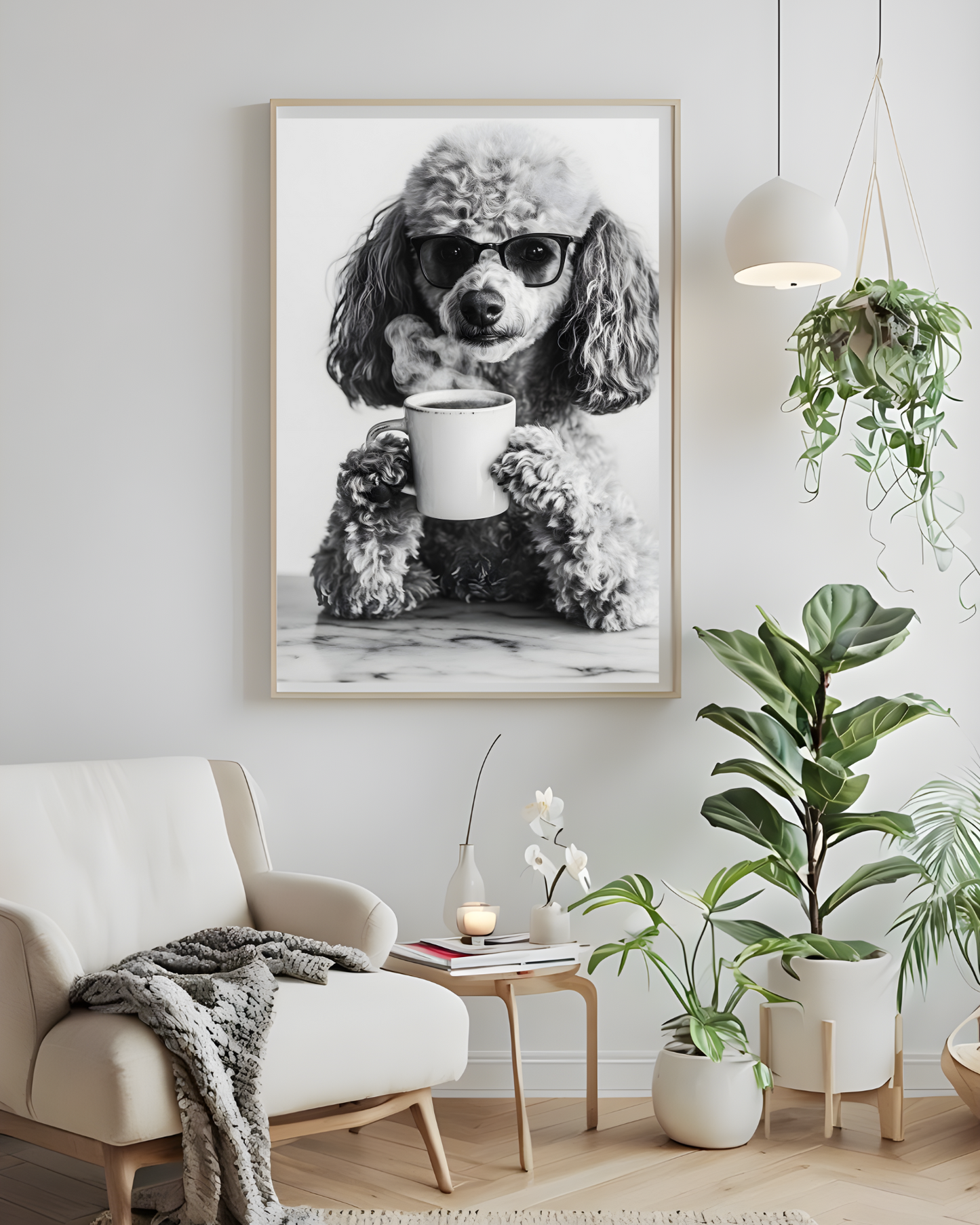Poodle Lover's Coffee Poster, Cute Home Decor, Poodle Art Print, Coffee-Themed Wall Art, Gift for Pet Owners