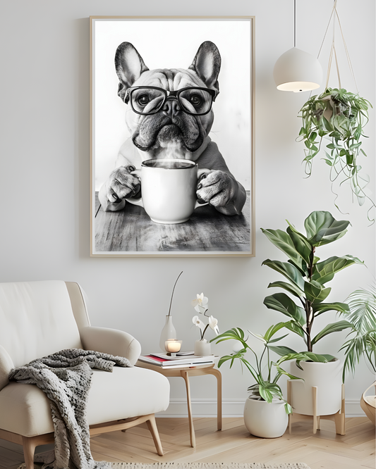 French Bulldog Coffee Poster, Cute Home Decor, Gift for Dog Lovers, Coffee Lover Wall Art, French Bulldog Art Print