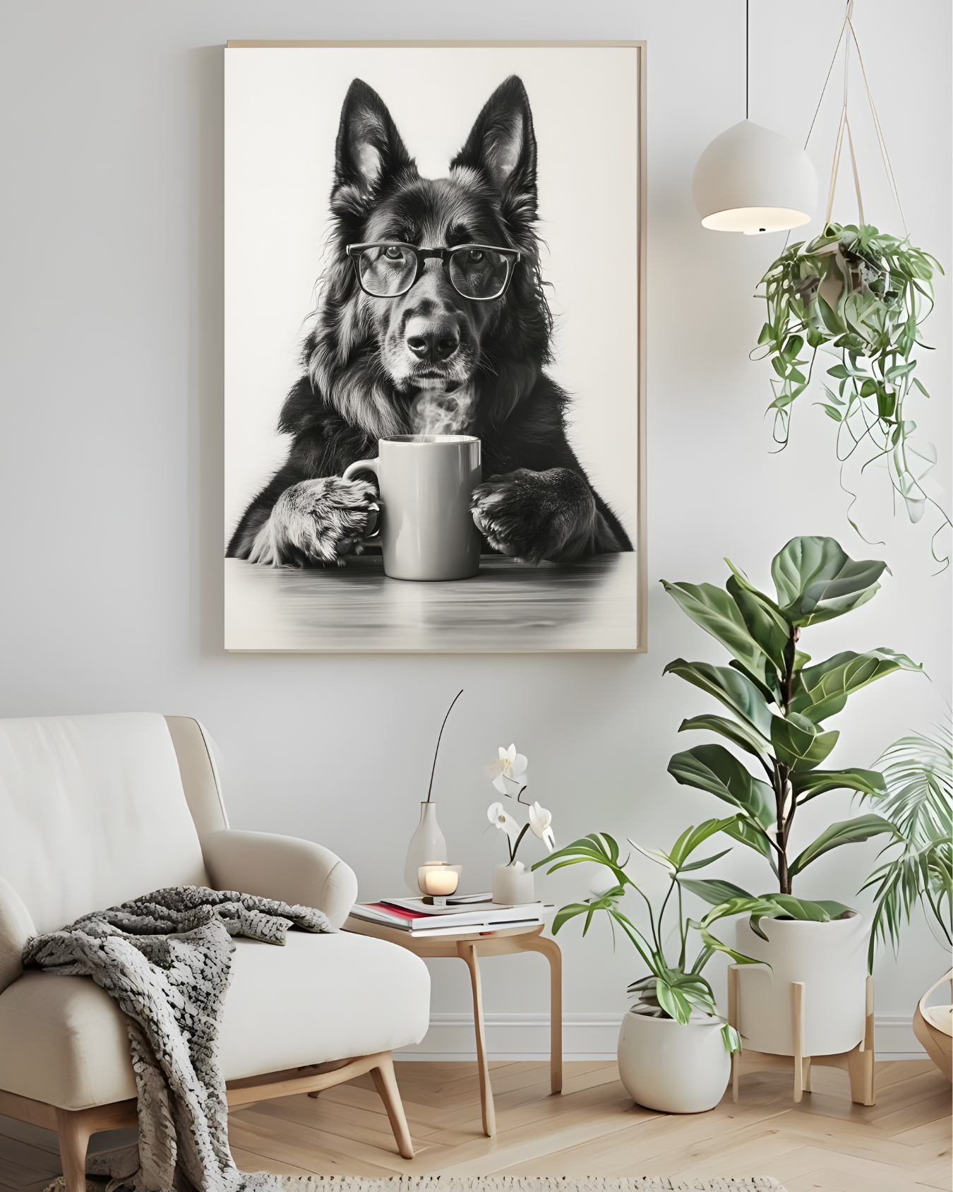Shepherd Wall Art, Dog Lover Decor, Coffee Themed Prints, Home Office Decor, Gift for Dog Owners