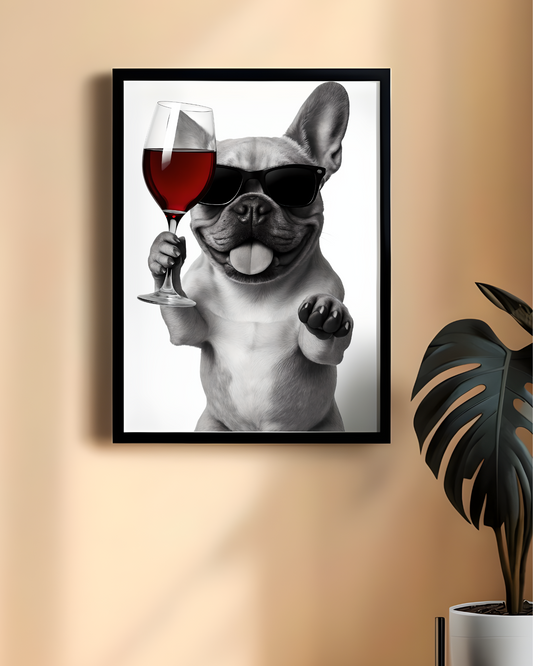 French Bulldog Wine Poster | Dog Lover Decor, Gift for Pet Owner, Home Bar Decoration, Frenchie Artwork